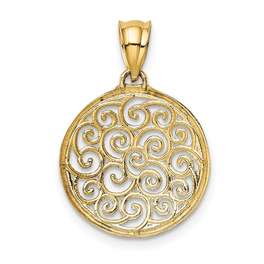 14k Yellow & Rhodium Gold w/Rhodium Filigree Circle Pendant