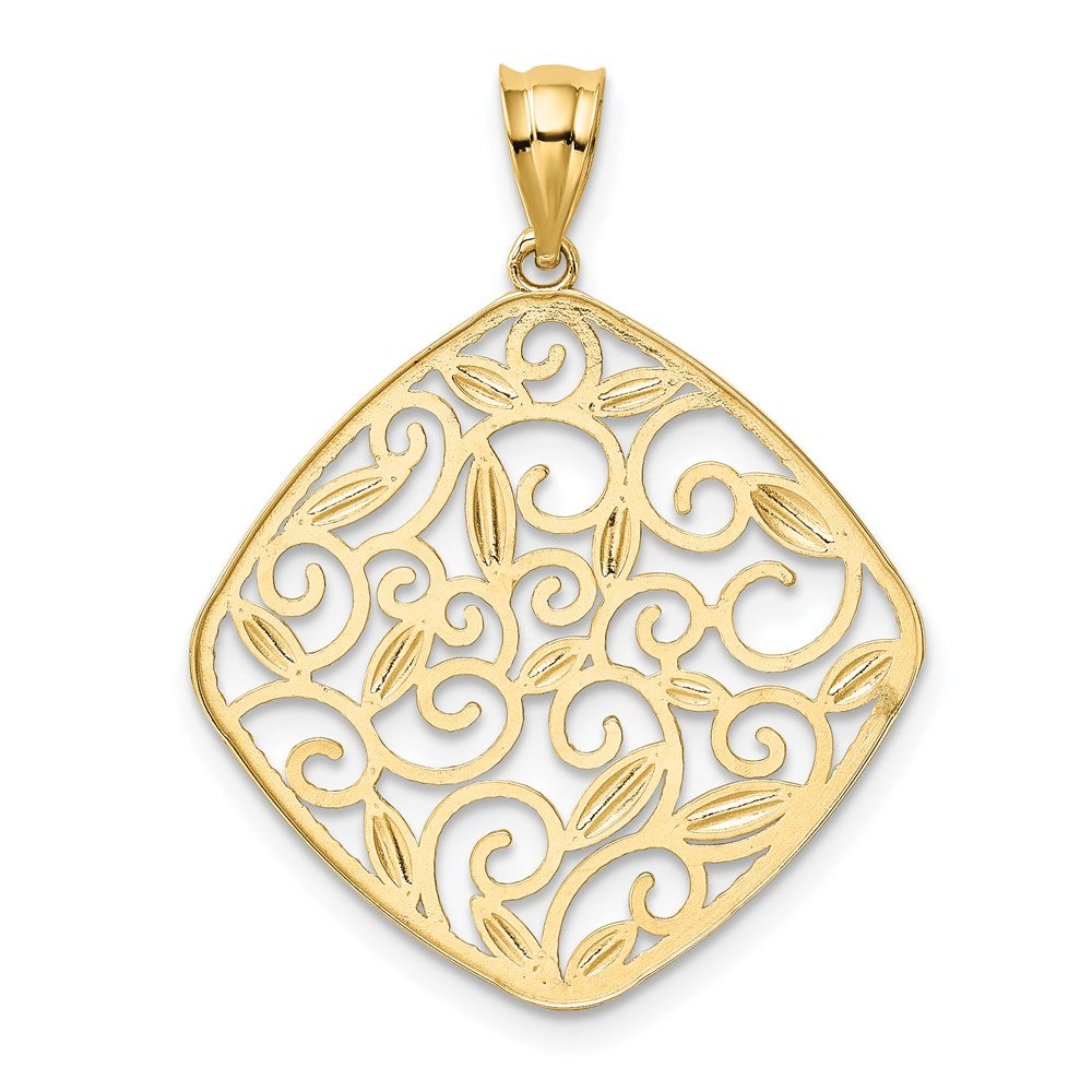 14k Yellow & Rhodium Gold w/Rhodium Diamond-Cut Filigree Swirl Pendant