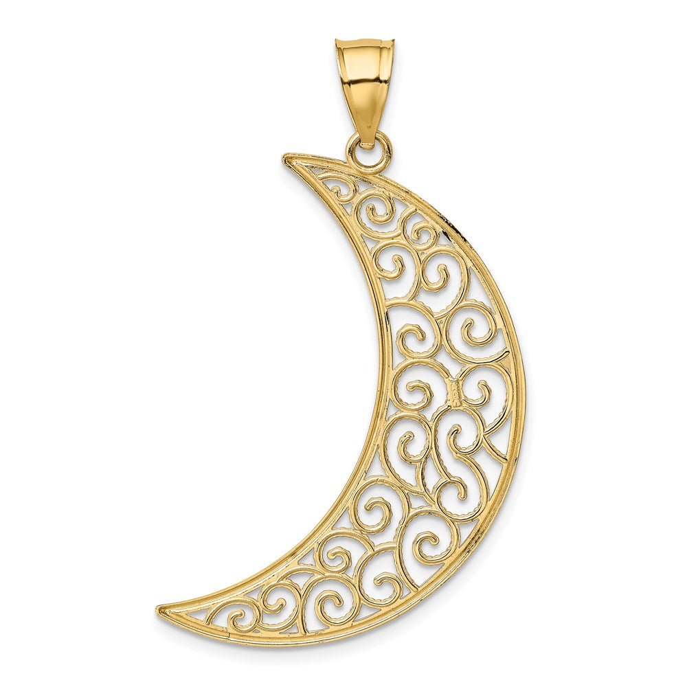 14k Yellow Gold Filigree Moon Pendant