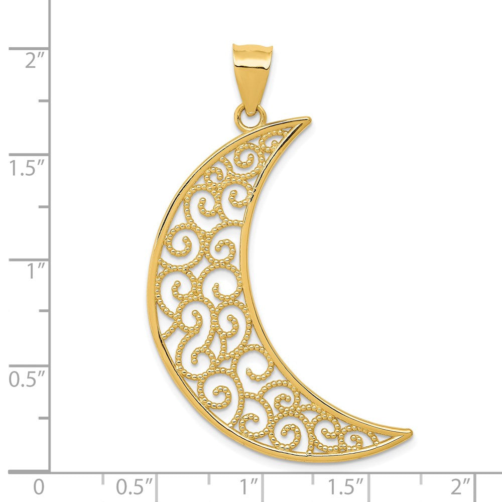 14k Yellow Gold Filigree Moon Pendant