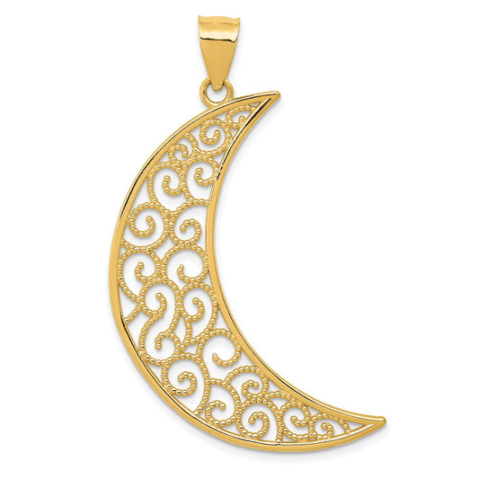 14k Yellow Gold Filigree Moon Pendant