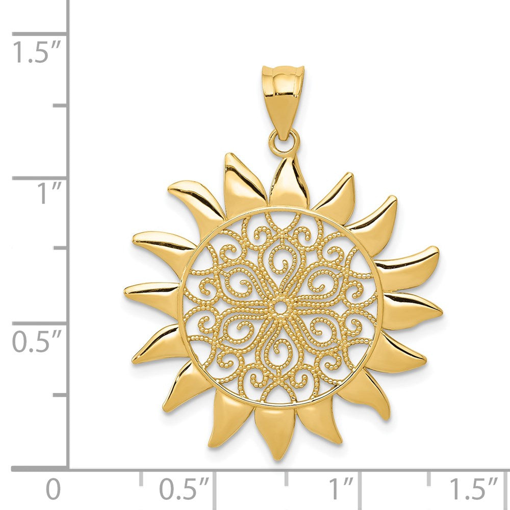 14k Yellow Gold Filigree Sun Pendant