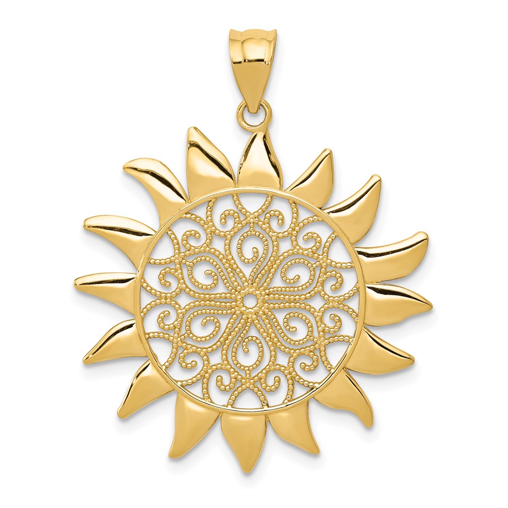 14k Yellow Gold Filigree Sun Pendant