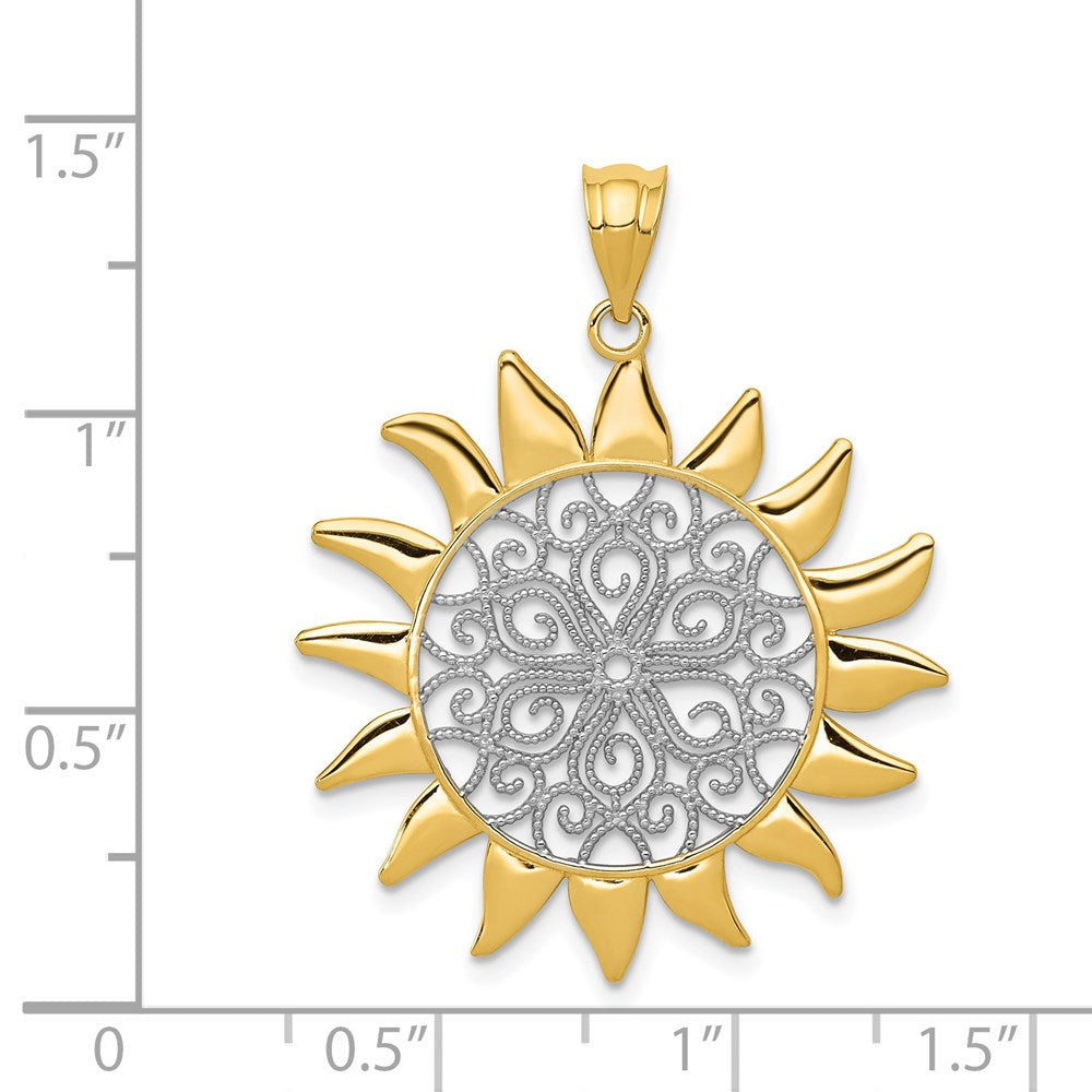 14k Yellow & Rhodium Gold w/Rhodium Sun Filigree Pendant