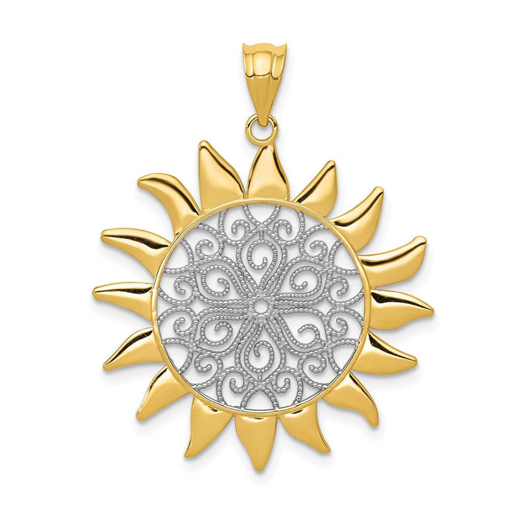 14k Yellow & Rhodium Gold w/Rhodium Sun Filigree Pendant