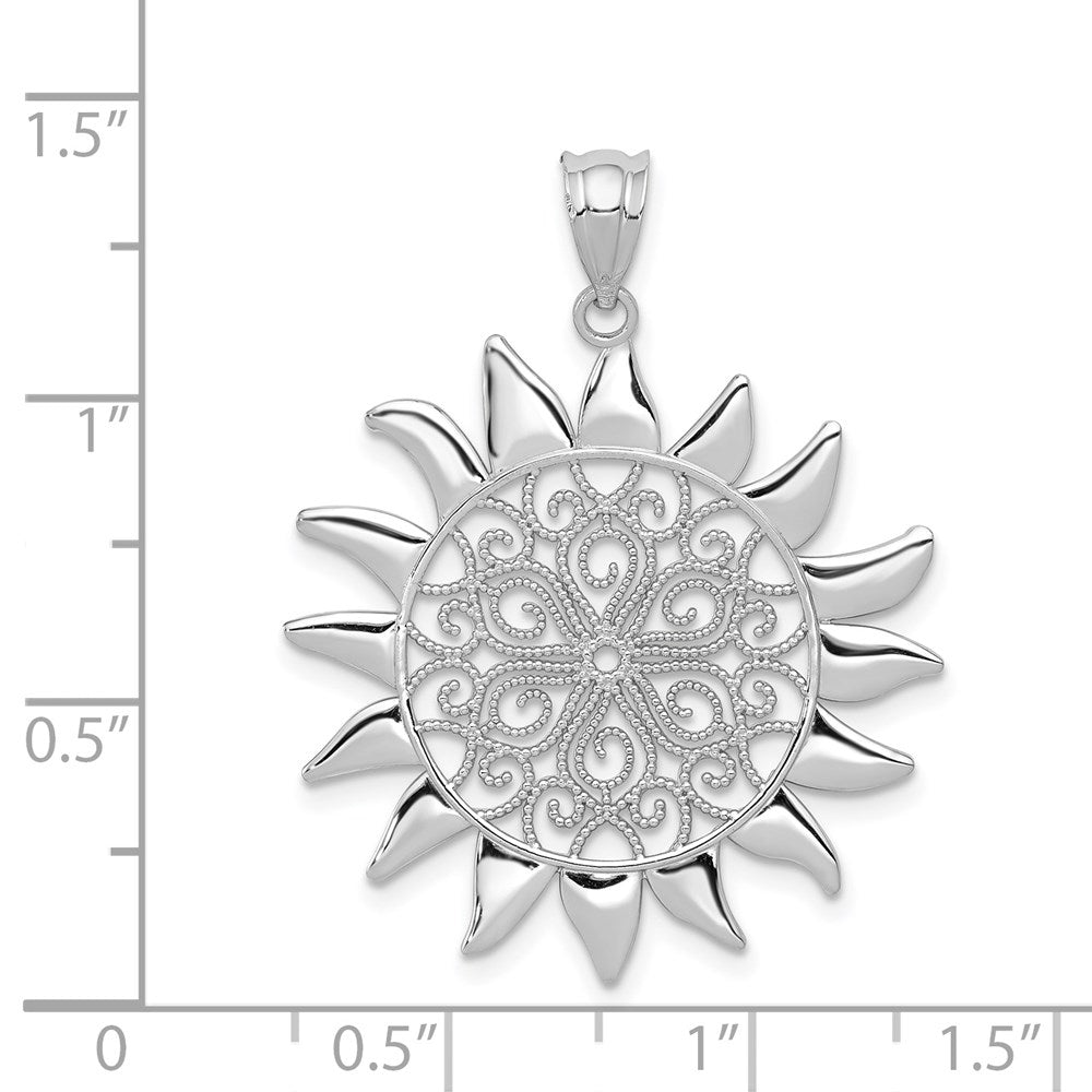 14k White Gold Filigree Sun Pendant