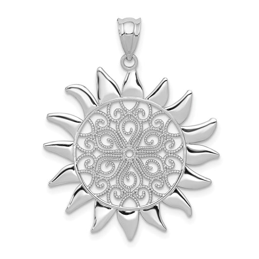 14k White Gold Filigree Sun Pendant