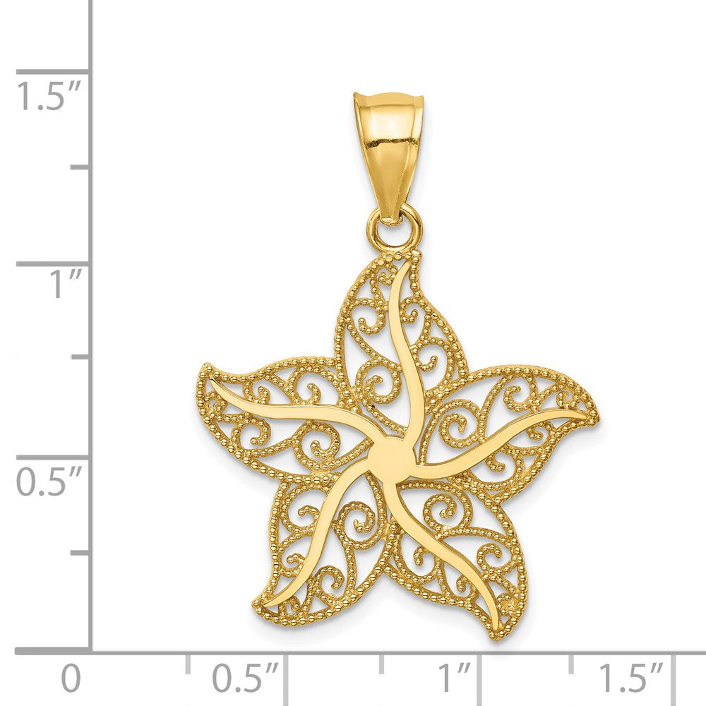 14k Yellow Gold Filigree Starfish Pendant