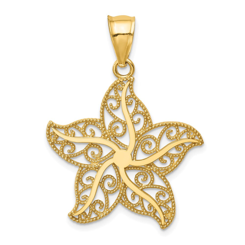 14k Yellow Gold Filigree Starfish Pendant