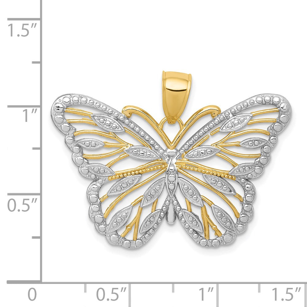 14k Yellow & Rhodium Gold and Rhodium Butterfly Pendant