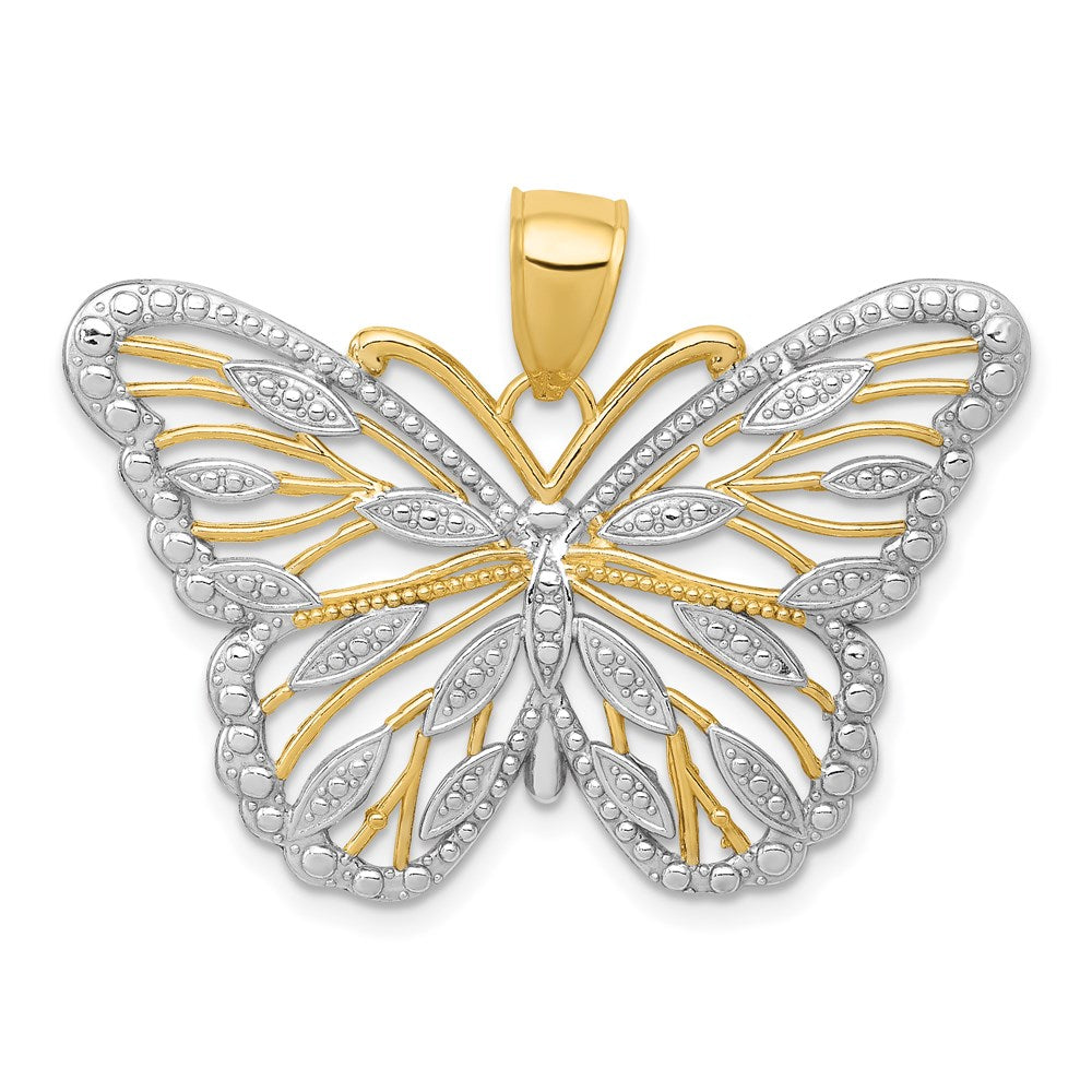 14k Yellow & Rhodium Gold and Rhodium Butterfly Pendant