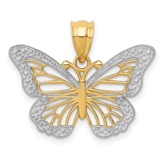 14k Yellow & Rhodium Gold w/ Rhodium Butterfly Pendant