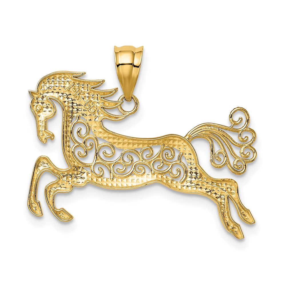 14k Yellow & Rhodium Gold w/ Rhodium Filigree Horse Pendant