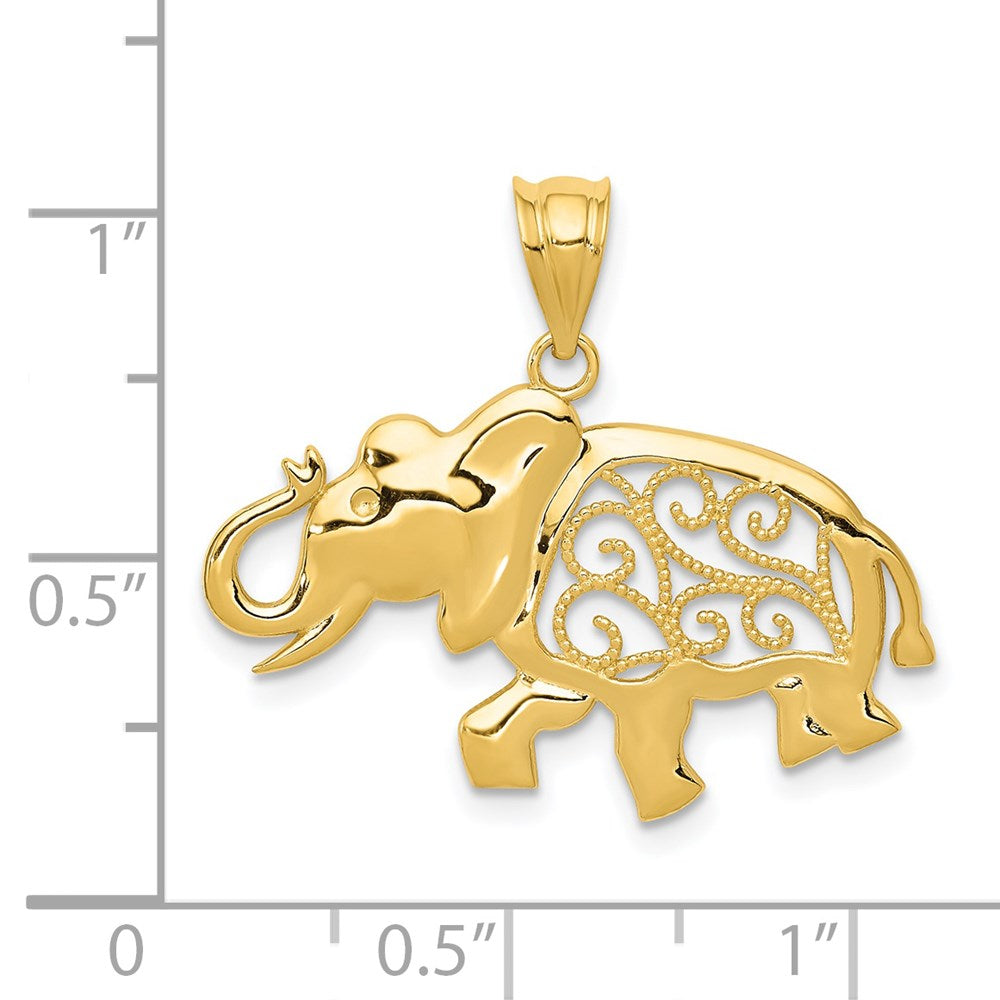 14k Yellow Gold Filigree Elephant Pendant