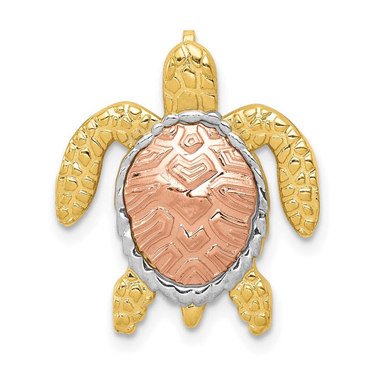 14k Two-tone Gold Two-tone Gold w/ White Rhodium Turtle Pendant Slide