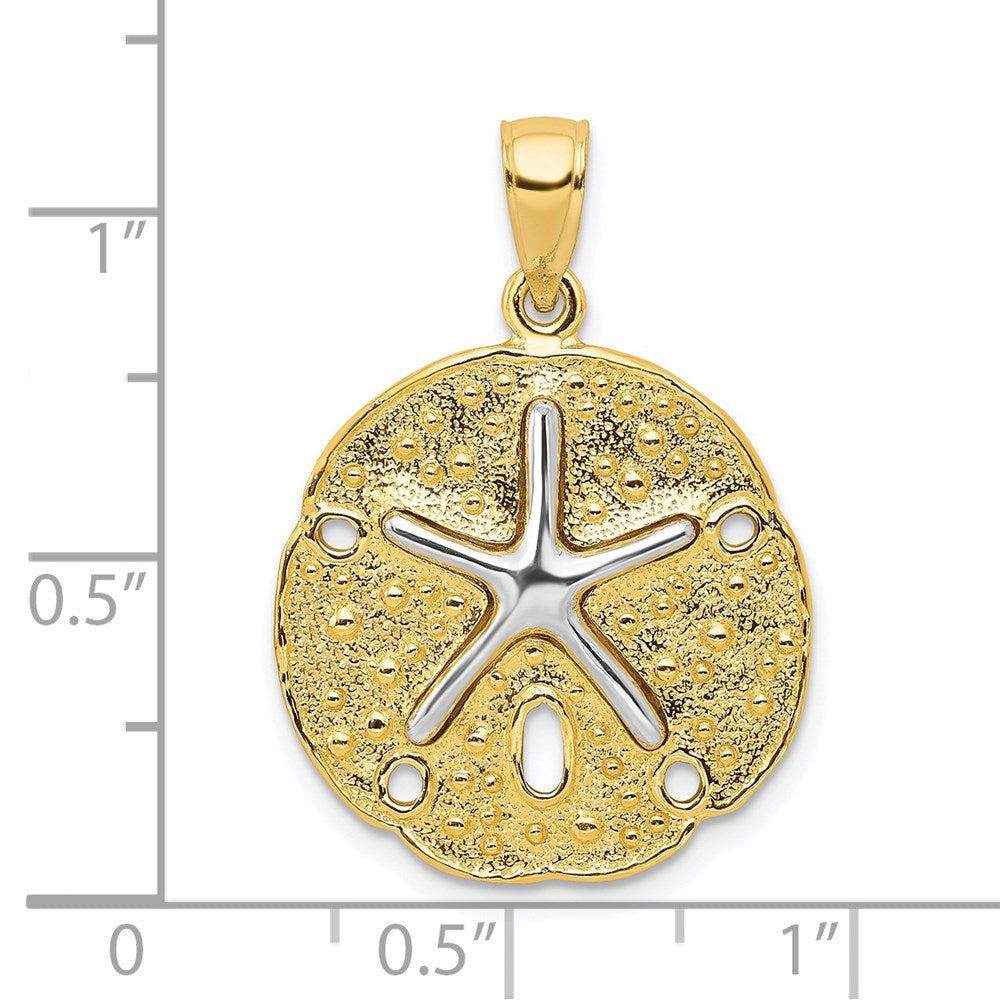 14k Two-tone Gold Two Tone Sand Dollar w/ Starfish Pendant