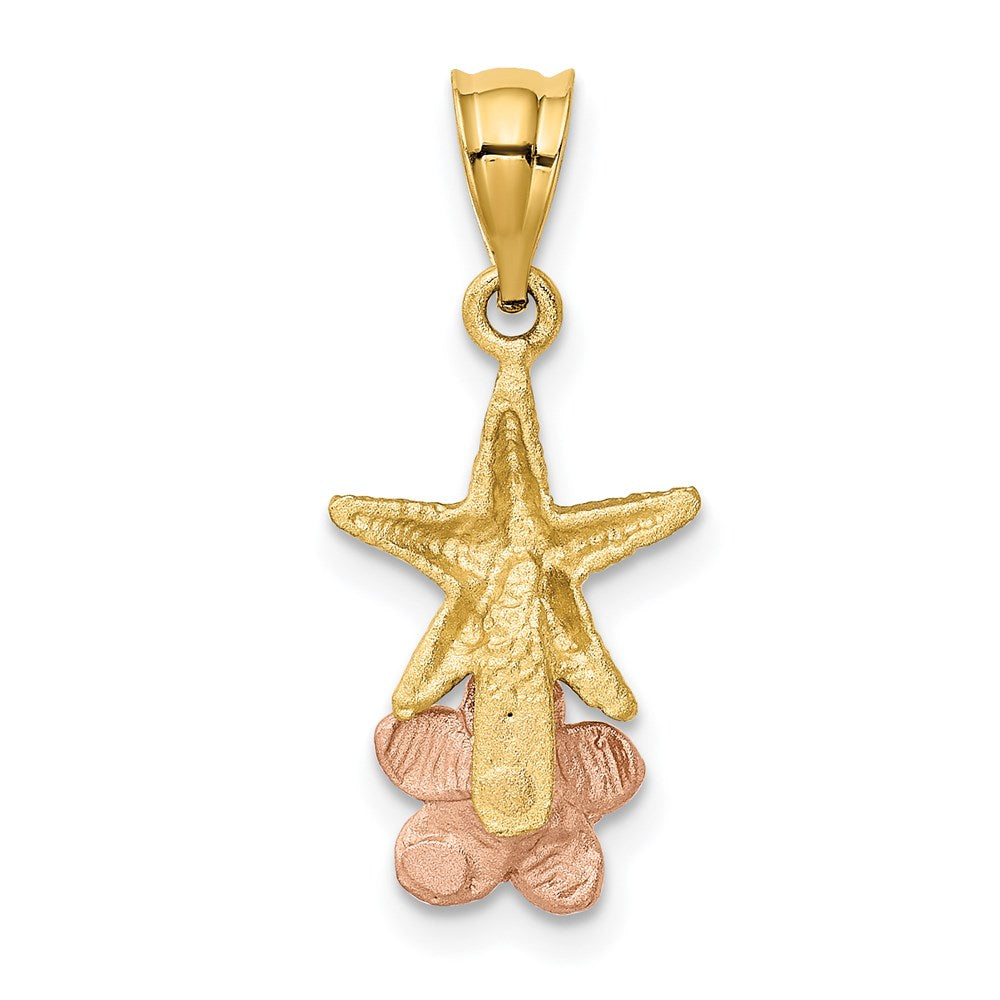 14k Two-tone Gold Yellow and Rose Gold Starfish W/ Plumeria Pendant