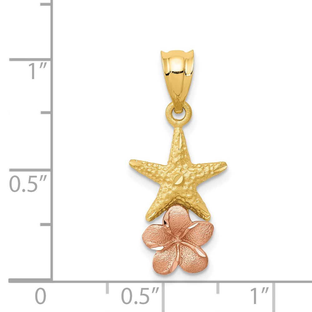 14k Two-tone Gold Yellow and Rose Gold Starfish W/ Plumeria Pendant