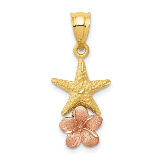 14k Two-tone Gold Yellow and Rose Gold Starfish W/ Plumeria Pendant