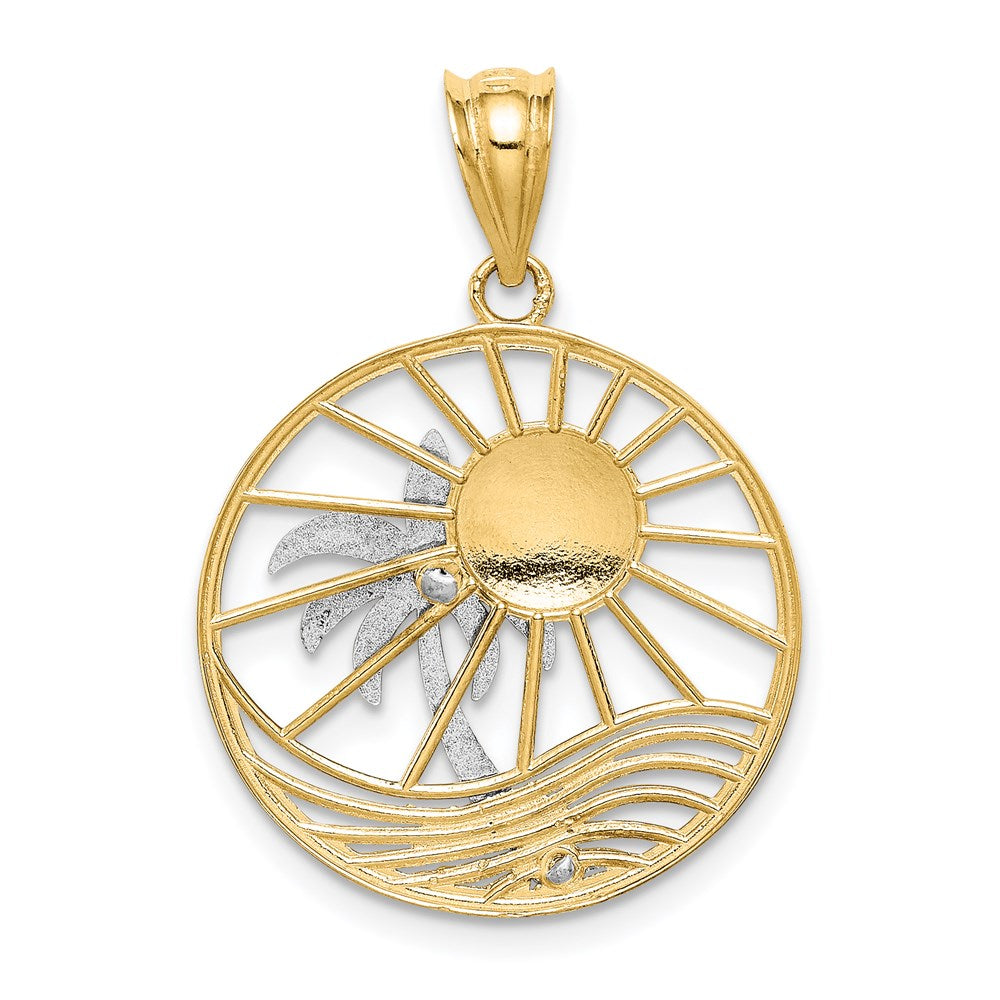 14k Two-tone Gold Sun and Palm Tree Pendant