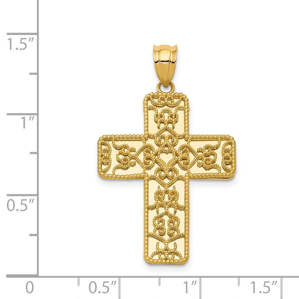 14k Yellow Gold Filigree Mirror Cross Pendant