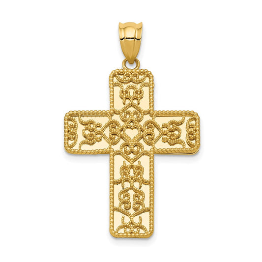 14k Yellow Gold Filigree Mirror Cross Pendant