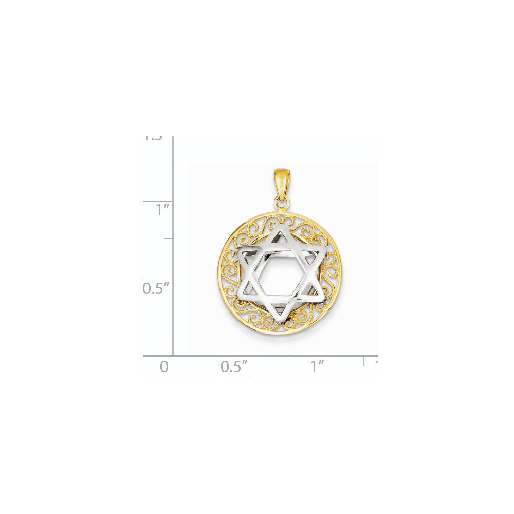 14k Yellow & Rhodium Gold Two-tone Gold Star of David Pendant