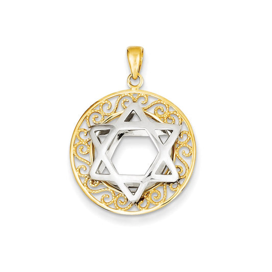 14k Yellow & Rhodium Gold Two-tone Gold Star of David Pendant