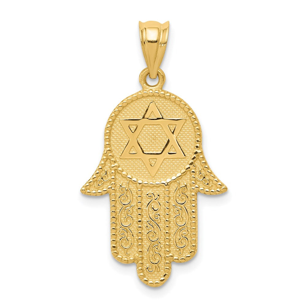 14k Yellow Gold Hamsa w/Star of David Charm