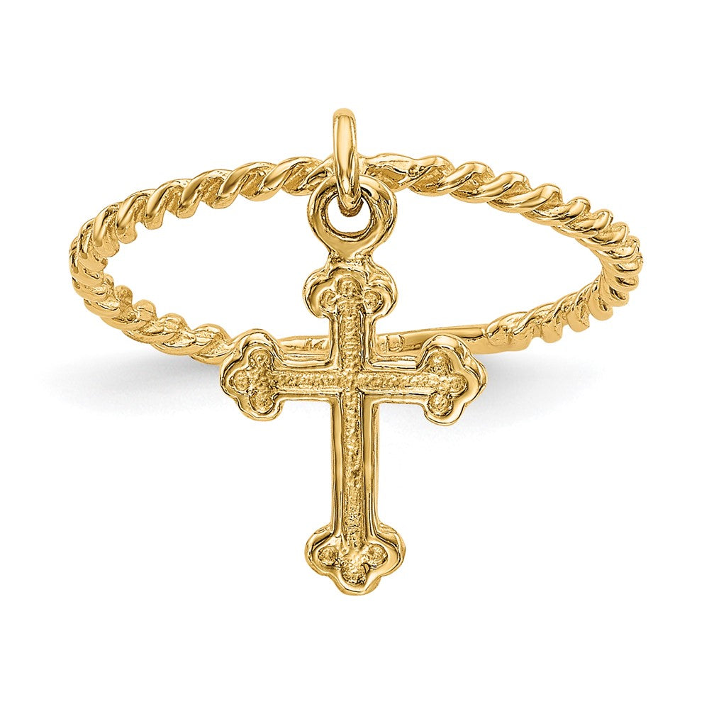 14K Yellow Gold Cross Dangle Twisted Band Child's Ring