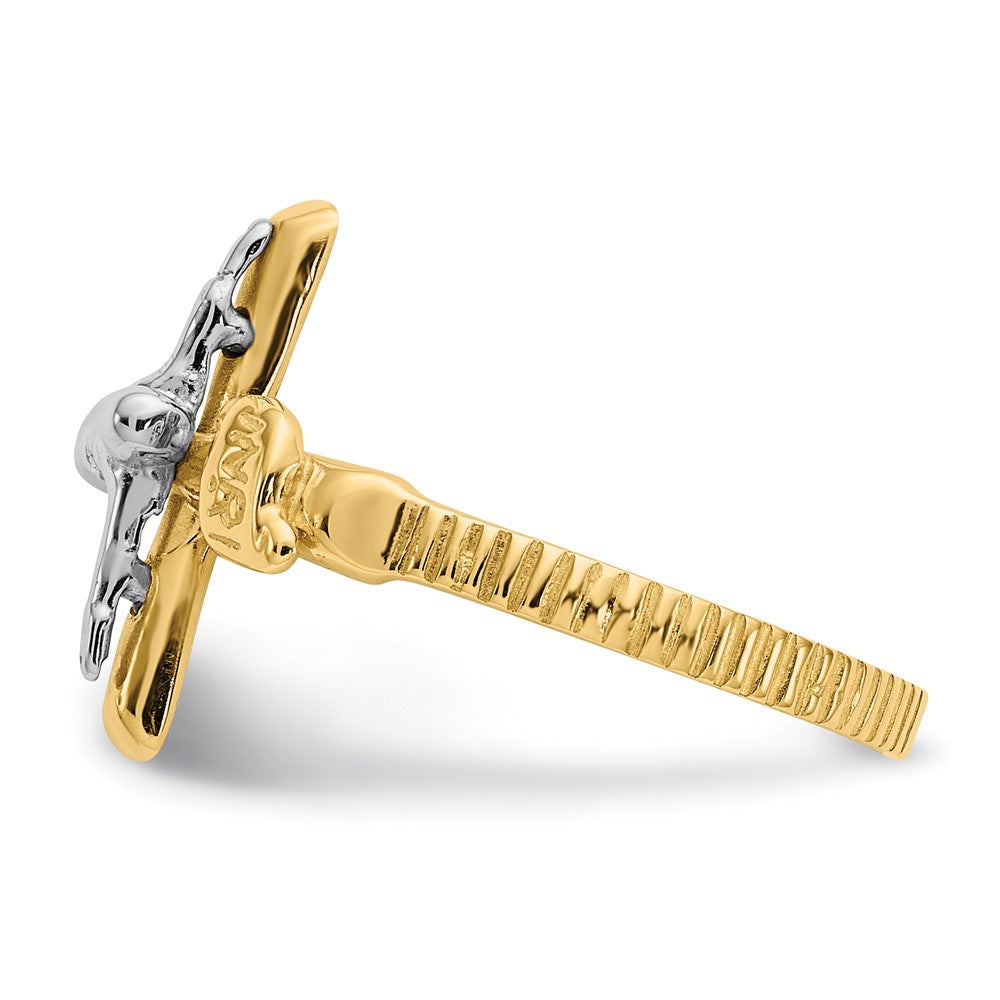 14k Two-Tone Gold Polished INRI Crucifix Ring