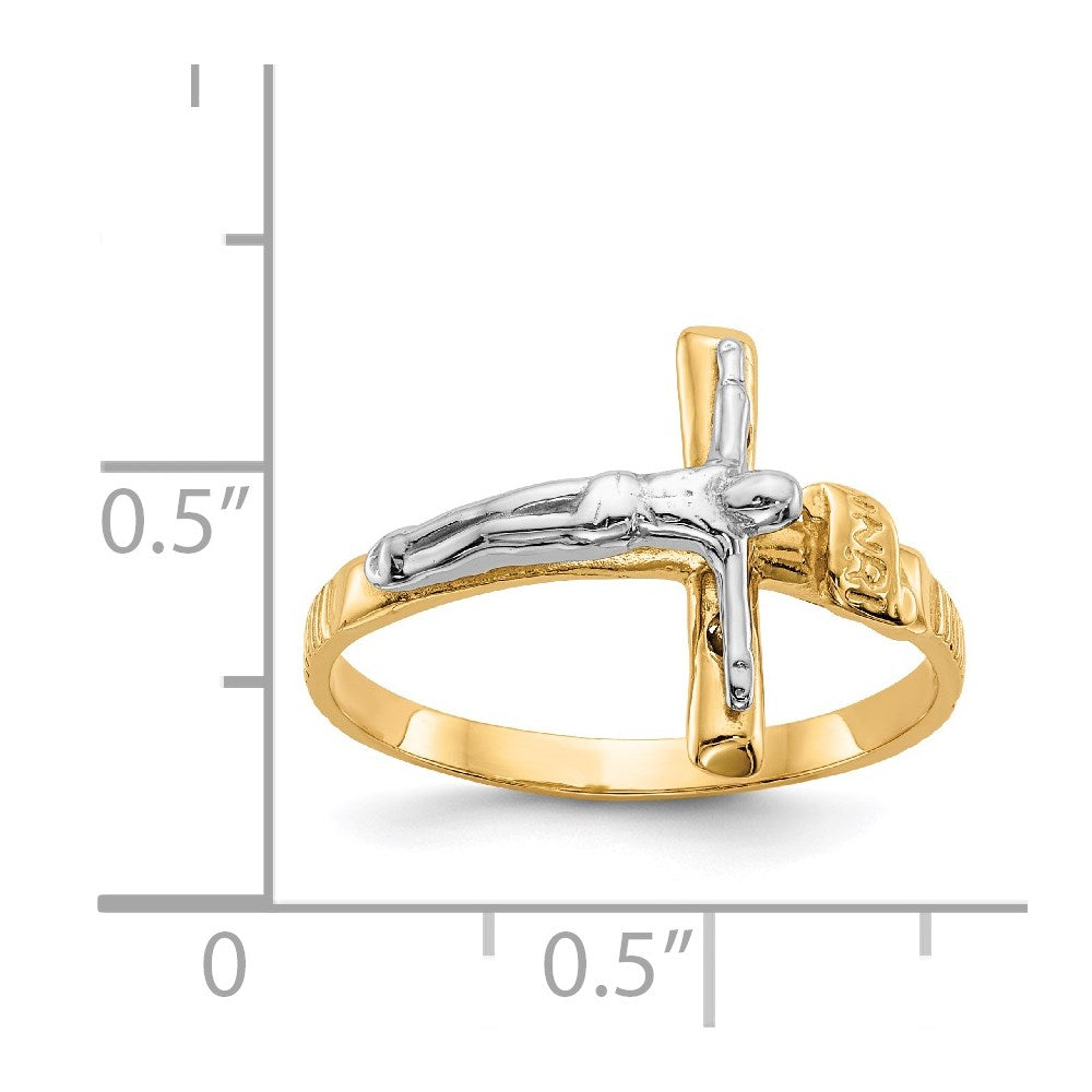 14k Two-Tone Gold Polished INRI Crucifix Ring