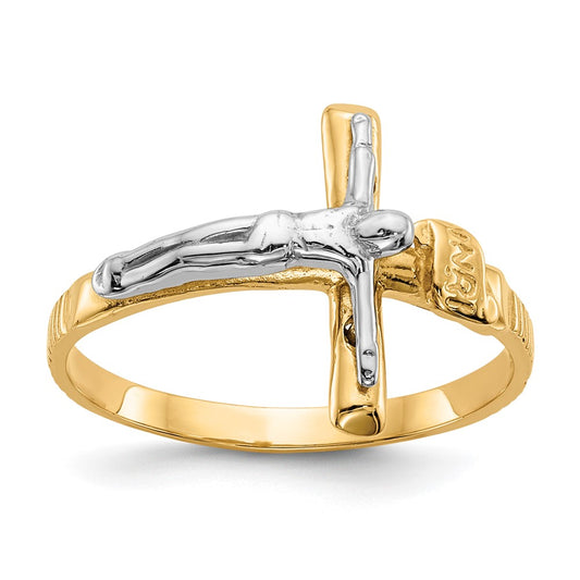 14k Two-Tone Gold Polished INRI Crucifix Ring