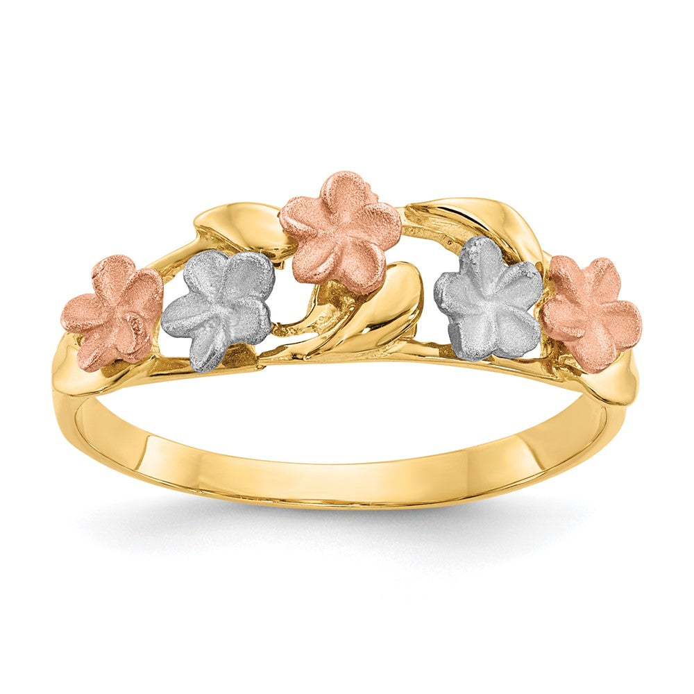 14k Tri-color Gold Plumeria Ring