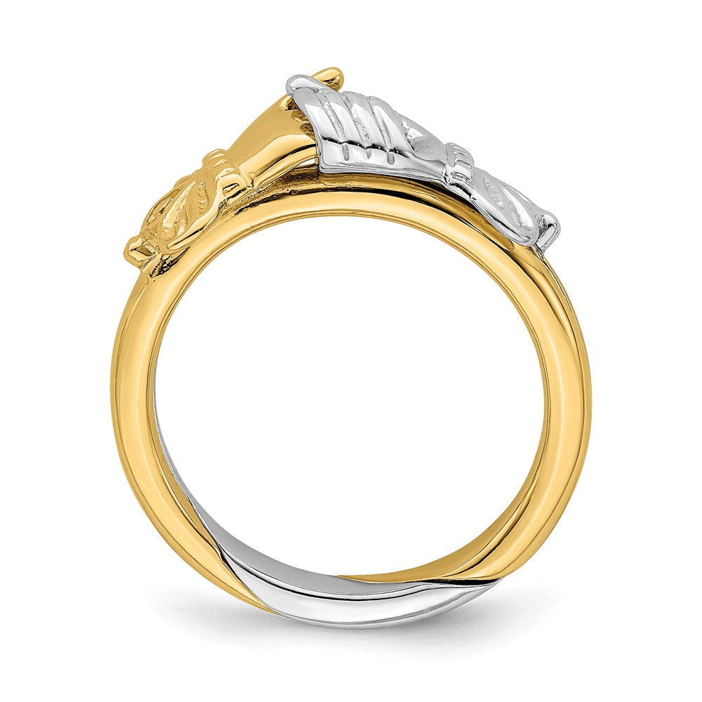 14K Two-Tone Gold Claddagh-style w/Connecting Hands Ring