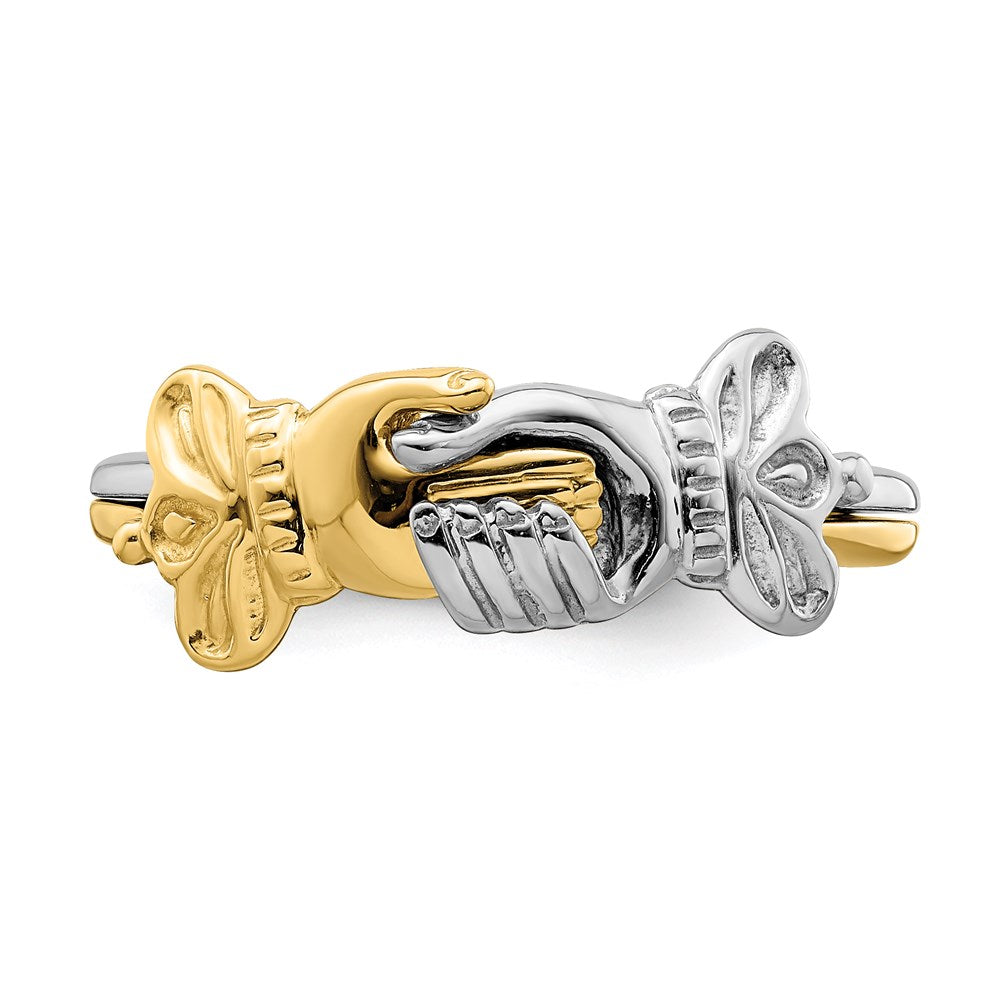 14K Two-Tone Gold Claddagh-style w/Connecting Hands Ring