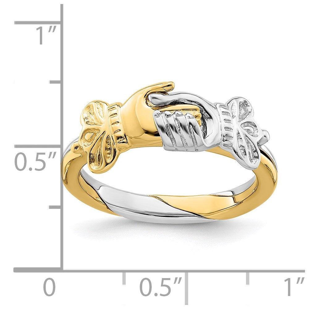 14K Two-Tone Gold Claddagh-style w/Connecting Hands Ring