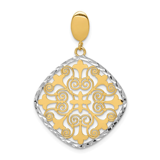 14k Yellow & Rhodium Gold & Rhodium Fleur De Lis Pendant