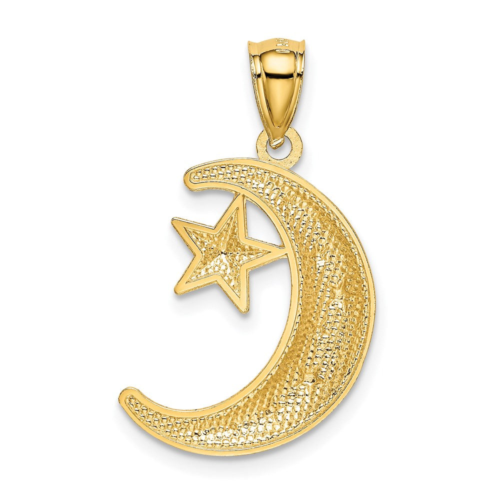 14k Yellow Gold Gold Polished and Textured Moon and Stars Pendant