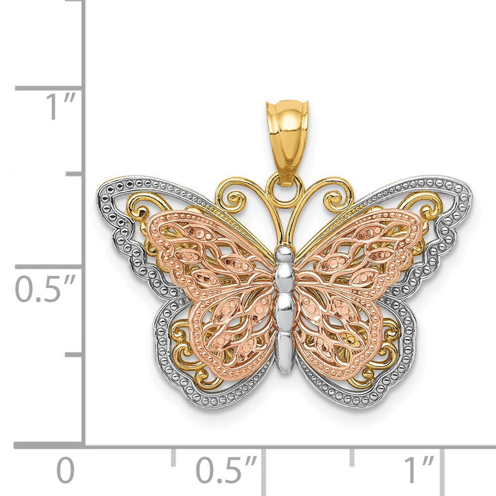 14k Two-tone Gold w/White Rhodium Cut-out 2-level Butterfly Pendant