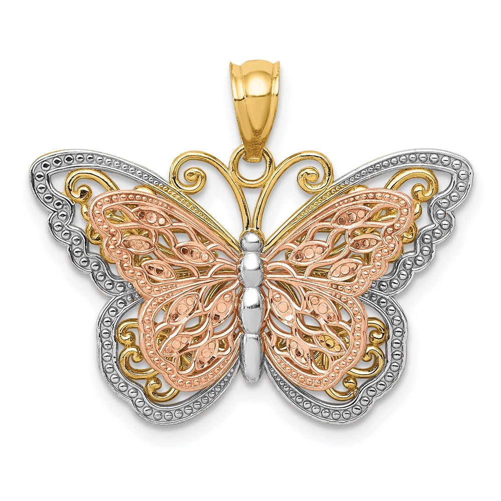 14k Two-tone Gold w/White Rhodium Cut-out 2-level Butterfly Pendant