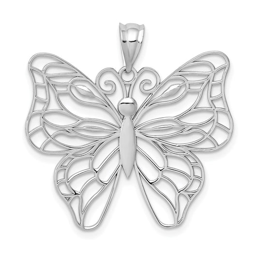 14k White Gold Polished Large Butterfly Pendant