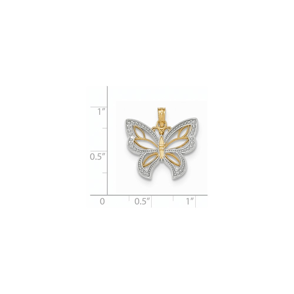 14k Two-tone Gold Polished 3-D Beaded Butterfly with Wings Pendant