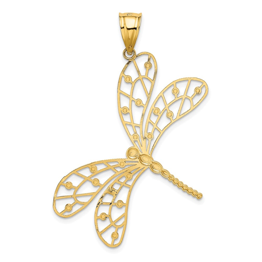 14k Yellow & Rhodium Gold w/Rhodium Polished D/C Filigree Dragonfly Pendant