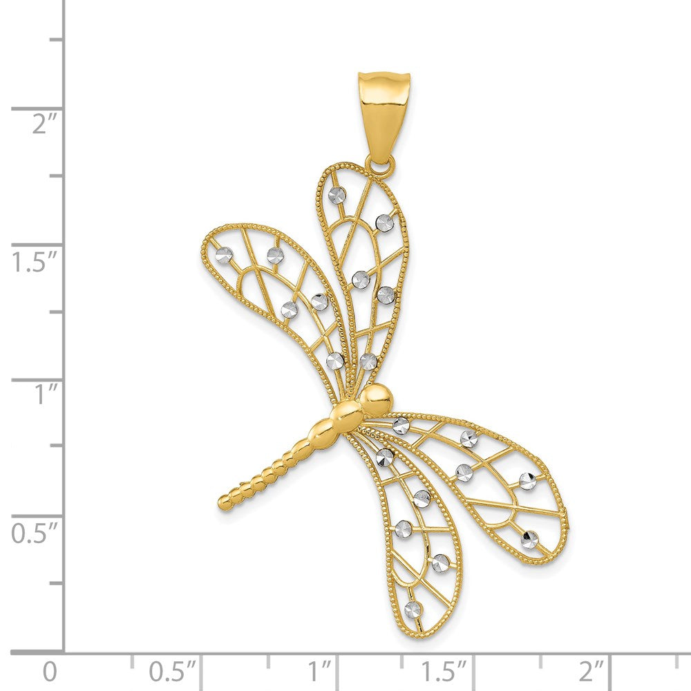 14k Yellow & Rhodium Gold w/Rhodium Polished D/C Filigree Dragonfly Pendant