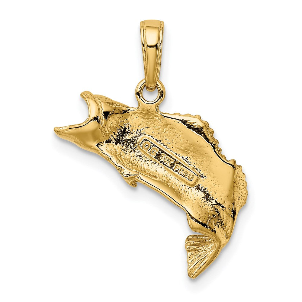 14k Yellow Gold Gold Polished Textured Bass Fish Pendant