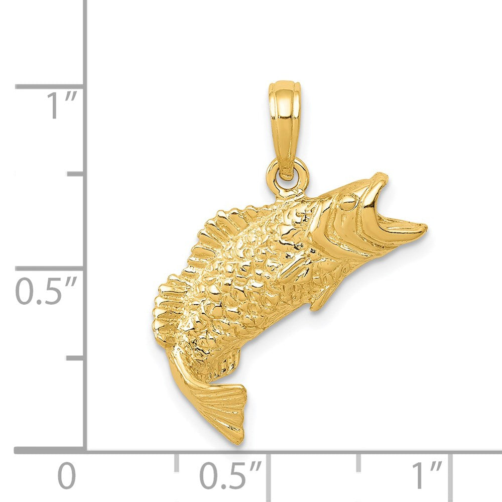 14k Yellow Gold Gold Polished Textured Bass Fish Pendant