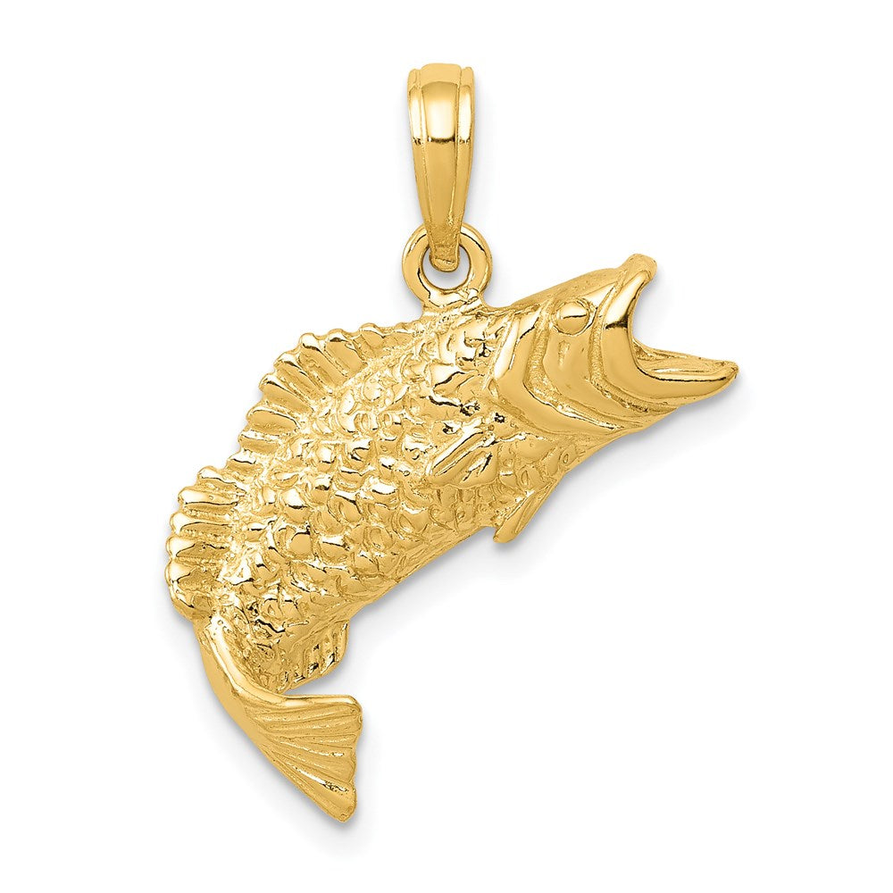 14k Yellow Gold Gold Polished Textured Bass Fish Pendant