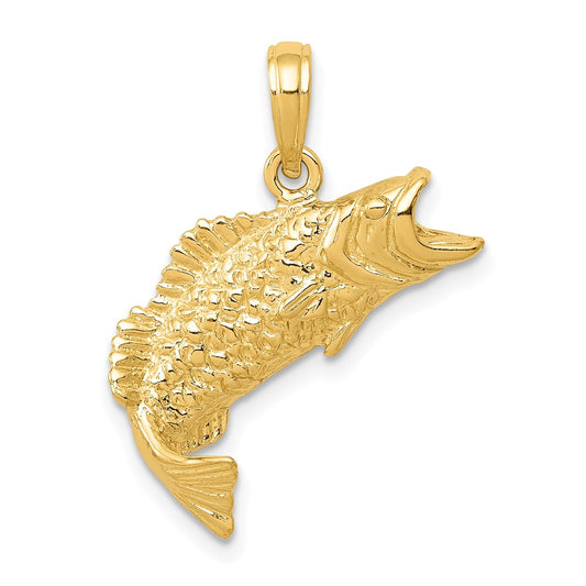 14k Yellow Gold Gold Polished Textured Bass Fish Pendant