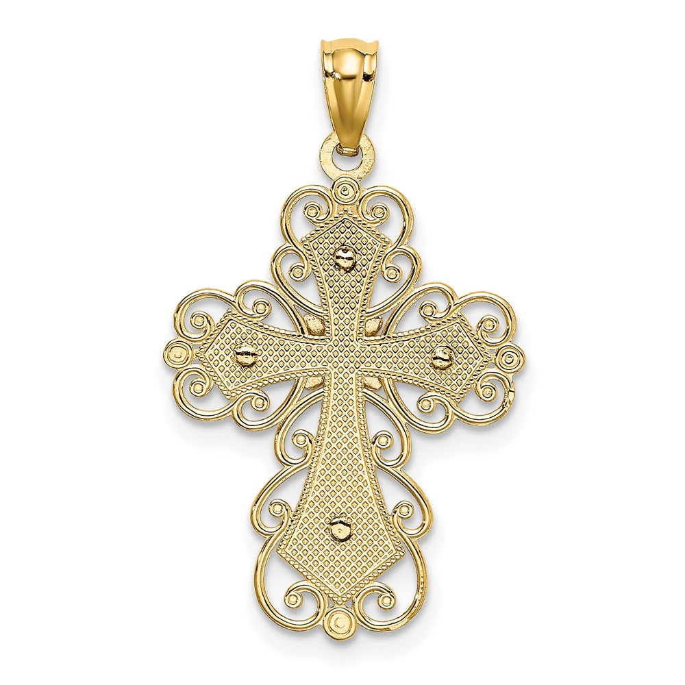 14k Two-tone Gold Gold Polished 2 Level Filigree Cross Pendant